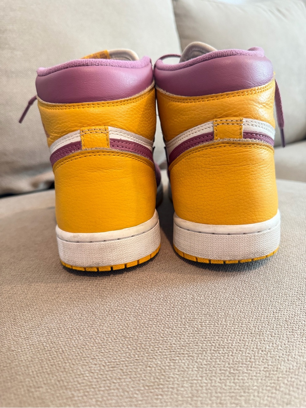 Jordan Women’s High-Top Sneakers — Purple, Yellow & White - Picture 6 of 6